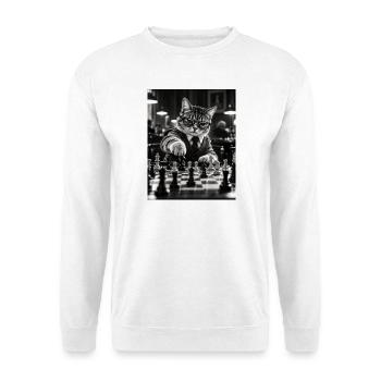 Katze Schachspieler Retro Design - Unisex Pullover - Weiß - Vorne - Alina (178cm) & Michal (187cm)