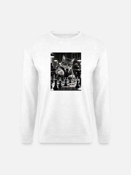 Katze Schachspieler Retro Design - Unisex Pullover - Weiß