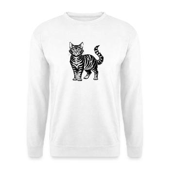 Getigerte Katze - Unisex Pullover - Weiß - Vorne - Alina (178cm) & Michal (187cm)