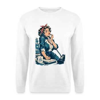 Vintage Geschäftsfrau im 50er Look - Unisex Pullover - Weiß - Vorne - Alina (178cm) & Michal (187cm)