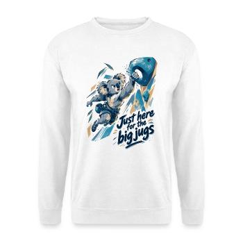 Koala am Boulder-Griff: Just here for big jugs - Unisex Pullover - Weiß - Vorne - Alina (178cm) & Michal (187cm)