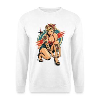 Rockabilly Pin-Up: Old School Tattoo Style - Unisex Pullover - Weiß - Vorne - Alina (178cm) & Michal (187cm)