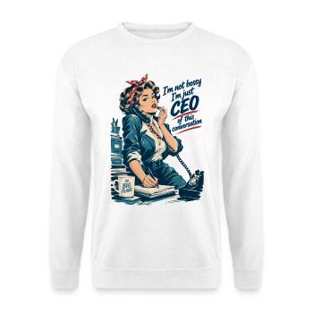 Retro Chefin: CEO of this conversation - Unisex Pullover - Weiß - Vorne - Alina (178cm) & Michal (187cm)