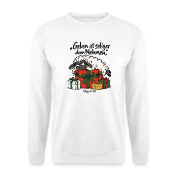 Weihnachtsschaf Geben ist seliger denn Nehmen - Unisex Pullover - Weiß - Vorne - Alina (178cm) & Michal (187cm)