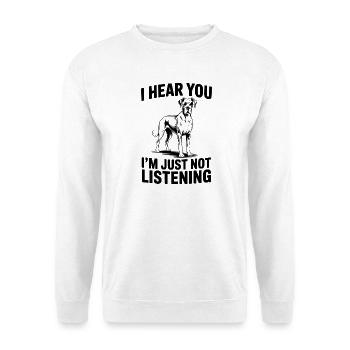 Deutsche Dogge Lustiges Deutsche Dogge Geschenk - Unisex Pullover - Weiß - Vorne - Alina (178cm) & Michal (187cm)