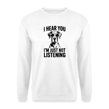 Deutsche Dogge Lustiges Deutsche Dogge Geschenk - Unisex Pullover - Weiß - Vorne - Alina (178cm) & Michal (187cm)