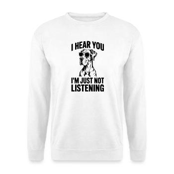 Deutsche Dogge Lustiges Deutsche Dogge Geschenk - Unisex Pullover - Weiß - Vorne - Alina (178cm) & Michal (187cm)