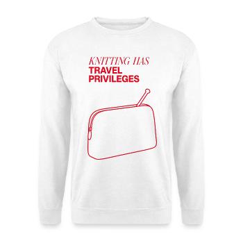 Stricken – Knitting Has Travel Privileges - Unisex Pullover - Weiß - Vorne - Alina (178cm) & Michal (187cm)