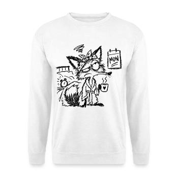 Kaffee-Fuchs Sketch - Unisex Pullover - Weiß - Vorne - Alina (178cm) & Michal (187cm)