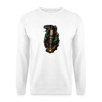 Zündkerze Schlange Tattoo Neo Traditional T-Shirt - Unisex Pullover - Weiß - Vorne - Alina (178cm) & Michal (187cm)