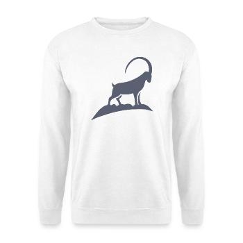 Steinbock Silhouette auf Felsen - Unisex Pullover - Weiß - Vorne - Alina (178cm) & Michal (187cm)