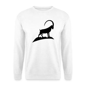 Steinbock auf Felsvorsprung - Unisex Pullover - Weiß - Vorne - Alina (178cm) & Michal (187cm)