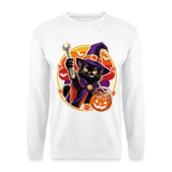 Halloween Hexenkatze mit Schraubenschlüssel - Unisex Pullover - Weiß - Vorne - Alina (178cm) & Michal (187cm)