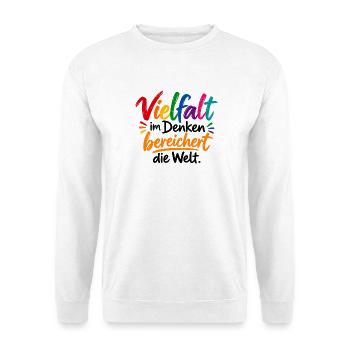 Vielfalt im Denken - Unisex Pullover - Weiß - Vorne - Alina (178cm) & Michal (187cm)