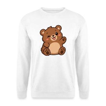 Kuschelbär Cartoon Winke-Motiv - Unisex Pullover - Weiß - Vorne - Alina (178cm) & Michal (187cm)