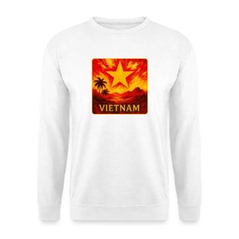 Vietnam mit gelbem Stern und Reisterrassen - Unisex Pullover - Weiß - Vorne - Alina (178cm) & Michal (187cm)
