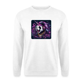 Panda mit Einhorn und Kopfhörern im Neonlook - Unisex Pullover - Weiß - Vorne - Alina (178cm) & Michal (187cm)