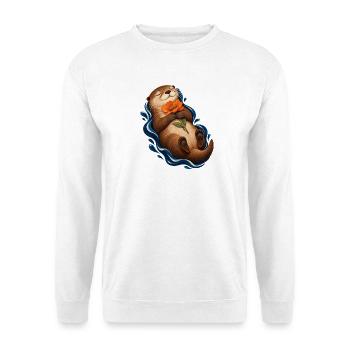 Kontemplativer Otter mit Orangenblume - Unisex Pullover - Weiß - Vorne - Alina (178cm) & Michal (187cm)
