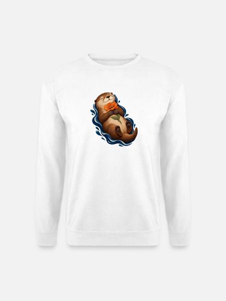 Kontemplativer Otter mit Orangenblume - Unisex Pullover - Weiß