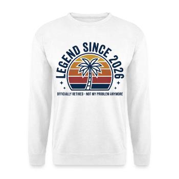 Legende seit 2026 Ruhestand Palmen - Unisex Pullover - Weiß - Vorne - Alina (178cm) & Michal (187cm)