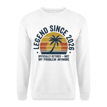 Legende seit 2026 – offiziell pensioniert - Unisex Pullover - Weiß - Vorne - Alina (178cm) & Michal (187cm)
