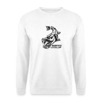 Raubfisch Flüsterer - Unisex Pullover - Weiß - Vorne - Alina (178cm) & Michal (187cm)