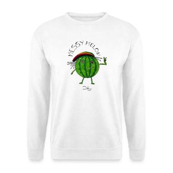 MessyMelon – tiefenentspannte Wassermelone - Unisex Pullover - Weiß - Vorne - Alina (178cm) & Michal (187cm)