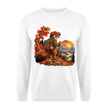 Marder auf Herbstwanderung – Natur und Outdoor - Unisex Pullover - Weiß - Vorne - Alina (178cm) & Michal (187cm)