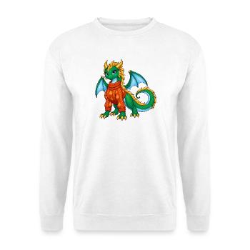 Süßes grünes Drachenmädchen im Herbstpullover - Unisex Pullover - Weiß - Vorne - Alina (178cm) & Michal (187cm)