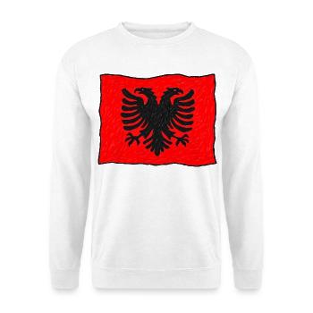 Albanische Flagge im Wind – Handgezeichnet - Unisex Pullover - Weiß - Vorne - Alina (178cm) & Michal (187cm)