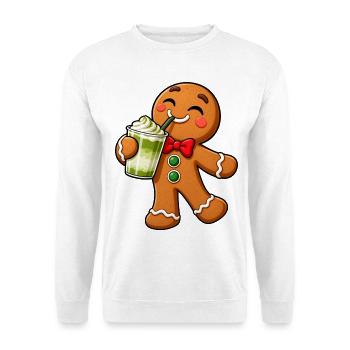 Lebkuchenmann mit Matcha Latte – Süße Weihnachtsze - Unisex Pullover - Weiß - Vorne - Alina (178cm) & Michal (187cm)