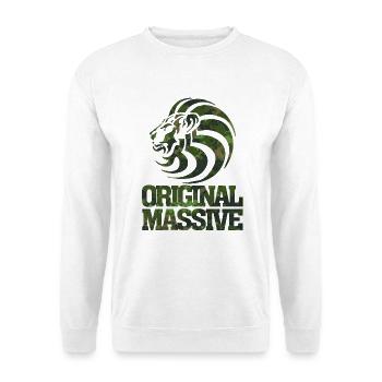 Massiver Kopf – Tarnung - Unisex Pullover - Weiß - Vorne - Alina (178cm) & Michal (187cm)