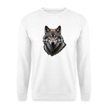 Wolfsblick im Nachtporträt - Unisex Pullover - Weiß - Vorne - Alina (178cm) & Michal (187cm)