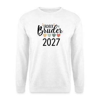 Großer Bruder 2027 Ankündigung - Unisex Pullover - Weiß - Vorne - Alina (178cm) & Michal (187cm)