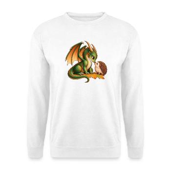 Drache & Igel – Niedlicher Nasenstups im Herbst - Unisex Pullover - Weiß - Vorne - Alina (178cm) & Michal (187cm)