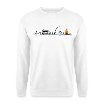 Camping und Angeln - Unisex Pullover - Weiß - Vorne - Alina (178cm) & Michal (187cm)