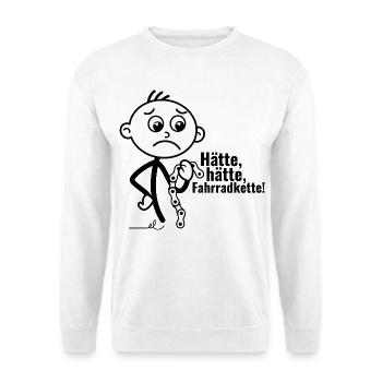 Strichel verlegen mit Fahrradkette: Hätte, hätte!! - Unisex Pullover - Weiß - Vorne - Alina (178cm) & Michal (187cm)