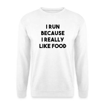 Lauf-Spruch Food - Unisex Pullover - Weiß - Vorne - Alina (178cm) & Michal (187cm)