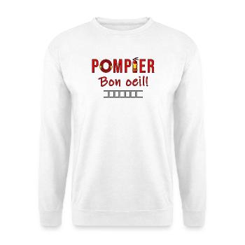 FEUERWEHRMANN GUTES AUGE – FEUERWEHRWACHE-HUMOR - Unisex Pullover - Weiß - Vorne - Alina (178cm) & Michal (187cm)
