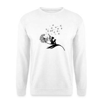 Schmetterlingdesign Pusteblumen Wiese Herzen Feen - Unisex Pullover - Weiß - Vorne - Alina (178cm) & Michal (187cm)