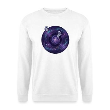 Galaxie-Schallplatte mit Astronauten - Unisex Pullover - Weiß - Vorne - Alina (178cm) & Michal (187cm)