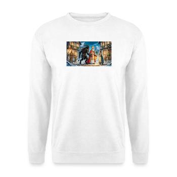 Nikolaus und Krampus beginnen eine Tradition - Unisex Pullover - Weiß - Vorne - Alina (178cm) & Michal (187cm)