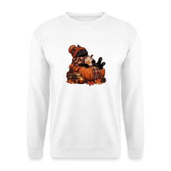 Katzenliebhaber Herbst Witzige Katze Design - Unisex Pullover - Weiß - Vorne - Alina (178cm) & Michal (187cm)
