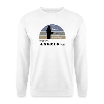 Wer braucht schon Yoga, wenn man Angeln kann - Unisex Pullover - Weiß - Vorne - Alina (178cm) & Michal (187cm)