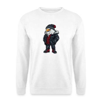 Adler mit schwarzer Winterjacke und Mütze - Unisex Pullover - Weiß - Vorne - Alina (178cm) & Michal (187cm)