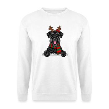 Riesenschnauzer Weihnachtshund mit Rentierohren - Unisex Pullover - Weiß - Vorne - Alina (178cm) & Michal (187cm)