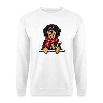 Hovawart Hund Weihnachten Schal und Zuckerstange - Unisex Pullover - Weiß - Vorne - Alina (178cm) & Michal (187cm)