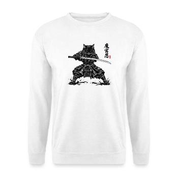 Samurai Katze  Katana - Unisex Pullover - Weiß - Vorne - Alina (178cm) & Michal (187cm)