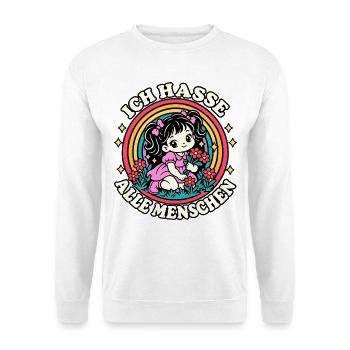 Ich hasse alle Menschen – Süßer Sarkasmus - Unisex Pullover - Weiß - Vorne - Alina (178cm) & Michal (187cm)