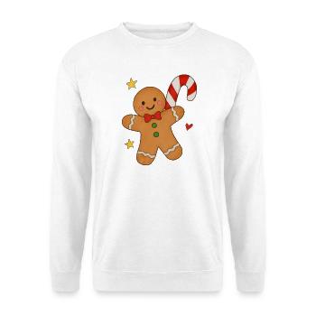 Süßer Lebkuchenmann mit Zuckerstange - Unisex Pullover - Weiß - Vorne - Alina (178cm) & Michal (187cm)